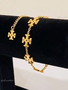 18K Gold Plated Five Clover Motif Geometric Link Bracelet
